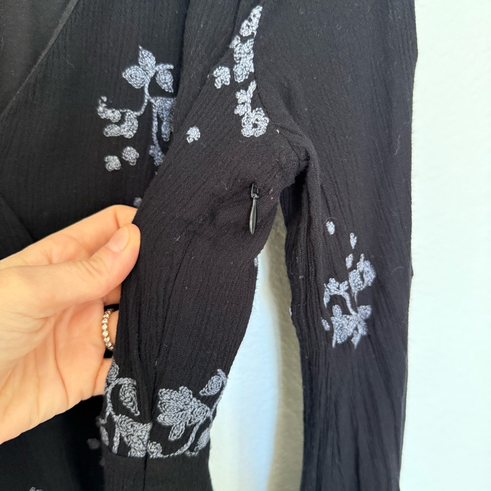 Free People Jasmine Embroidered Floral Black Dress Size 8 - Picture 4 of 6